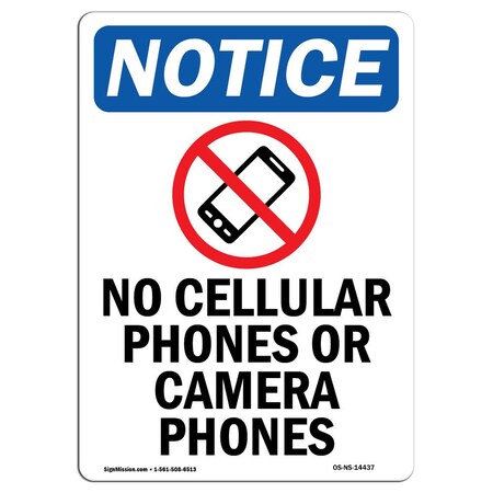 Signmission OSHA Notice Sign, 18" H, Aluminum, No Cellular Phones Sign With Symbol, Portrait, 1218-V-14437 OS-NS-A-1218-V-14437